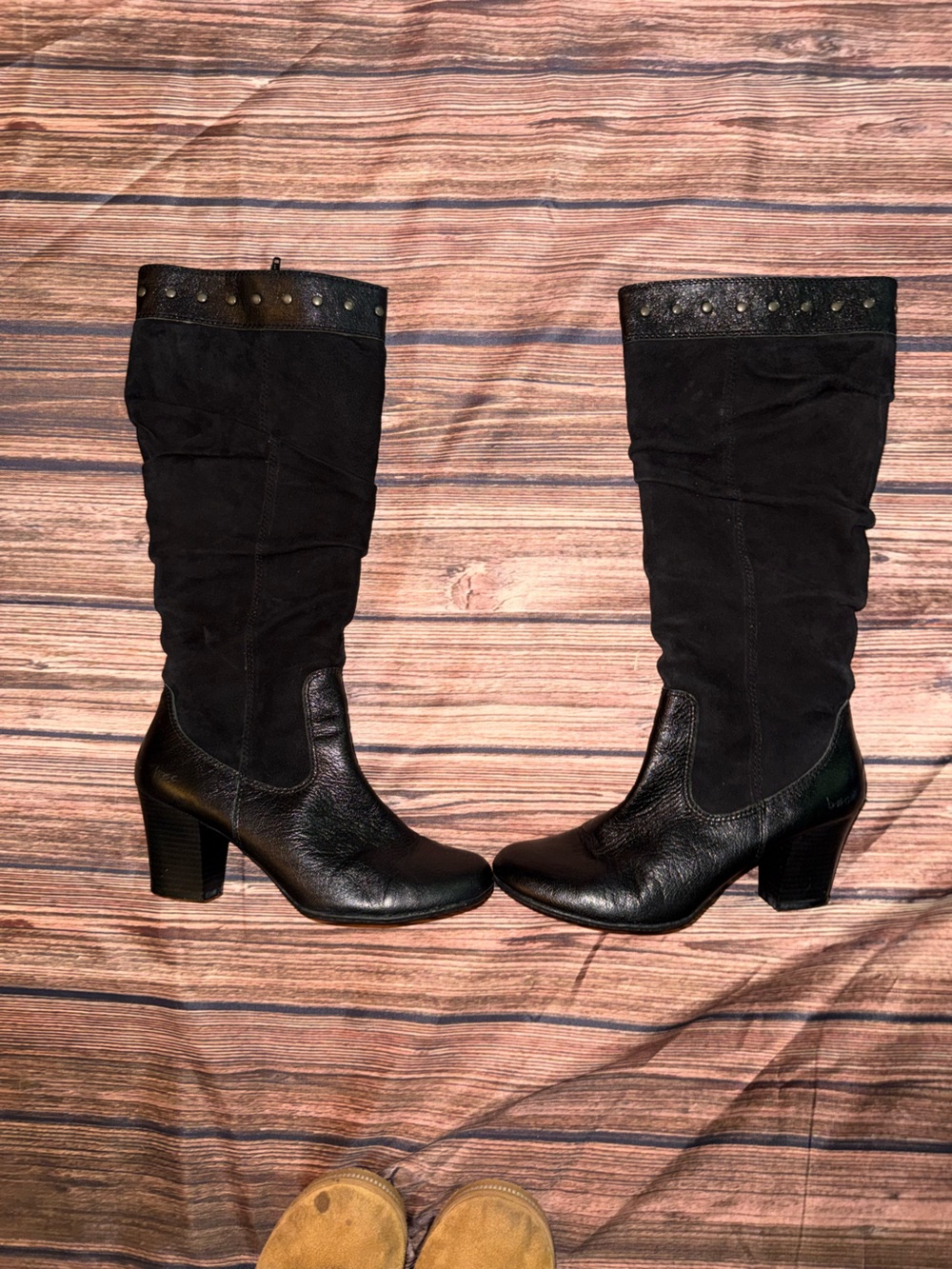 b.o.c. Black Over-the-Knee Suede and Leather Block Heel Boots